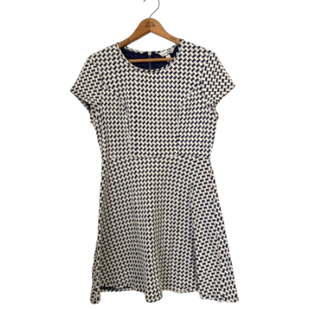 NAVY and White Houndstooth Dress - Large